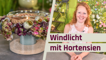 Windlicht Hortensien Tischdekoration