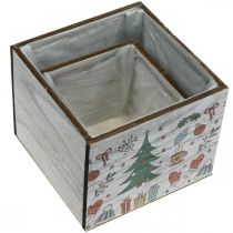 Artikel Pflanzgefäß Holz Weihnachtsdeko Weiß, Bunt 20×20/15×15cm 2er-Set