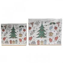 Artikel Pflanzgefäß Holz quadratisch Weihnachtsmotive Weiß/Bunt 20×20cm und 15×15cm 2er-Set