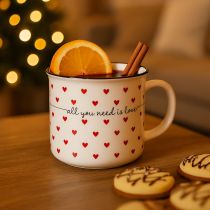 Artikel Tasse mit Herzen Keramiktasse Weiß Rot Ø9cm H9cm
