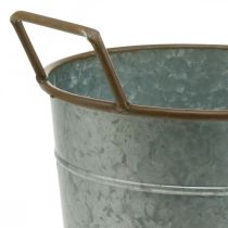 Artikel Übertopf mit Henkeln, Metallgefäß verzinkt, Ø24cm H32,5cm, silbern-braun