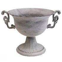 Dekoschale Weiß gewaschen Dekopokal Metall Ø20cm H17,5cm