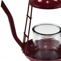 Artikel Teelichthalter Metall Glas Teekanne Rot H22 cm