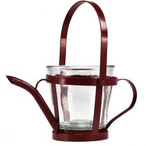 Artikel Windlicht Glas Deko Gießkanne Metall Rot Ø14cm H13cm