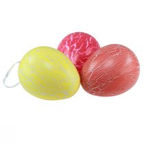 Artikel Dekorationsanhänger Ostereier Kunststoff Ø15cm Krakelee Gelb/Pink/Rot 3 Stück