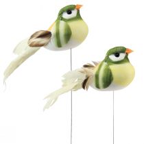 Artikel Federvogel am Draht Deko Vogel mit Federn Grün Orange 4cm 12 St