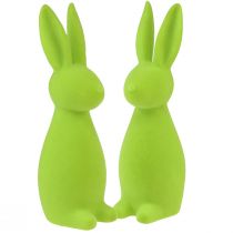 Artikel Hasen beflockt Apfelgrün – 2. Wahl – Tischdeko Ostern 8×10×29cm 2 St