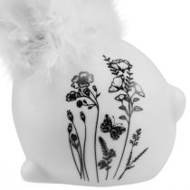 Artikel Keramikhasen Set Weiß mit Blumenmotiv und Federdekoration 9×7×14cm