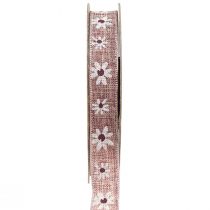 Artikel Dekoband Blumen Geschenkband Weinrot Beige 15mm 15m