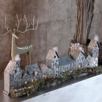 Artikel Deko-Häuserreihe Adventsdeko aus Metall mit Teelichthaltern 68 cm Silber