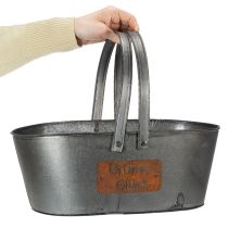 Artikel Pflanzkorb aus Metall mit Gravur „Grünes Glück“, ca. 40×15 cm, Silbern-Rostfarben