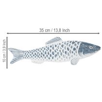 Artikel Holzfisch Blau-Weiß 35 cm Dekoration aus Holzmehl