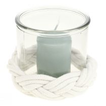 Windlicht Glas Makramee Weiß geflochten Ø13cm H10cm