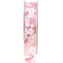 Artikel Organzaband Rosa mit Blumen Geschenkband 20mm 20m