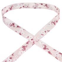 Artikel Organzaband Rosa mit Blumen Geschenkband 20mm 20m