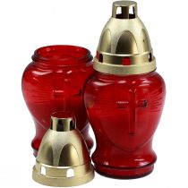 Grablicht Glas Glasherz Rot Gedenklicht B8cm H16,5cm 6St
