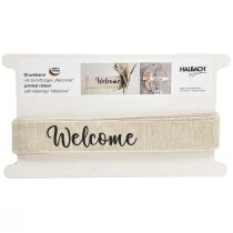 Artikel Welcome Dekoband aus Stoff für Türkranz, 30 mm x 7 m, hellbraun mit Schriftzug in Schwarz