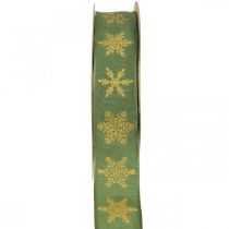 Artikel Stoffband Weihnachten Schneeflocke Grün, Gelb 25mm 15m