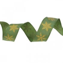 Artikel Stoffband Weihnachten Schneeflocke Grün, Gelb 25mm 15m