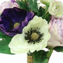 Strauß mit Anemonen und Rosen Violett, Creme 30cm