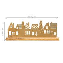 Artikel Häuser-Silhouette Adventsdekoration aus Metall in Mattgold auf Holzsockel 29 cm