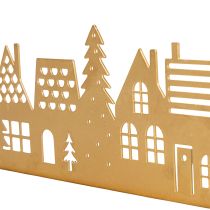 Artikel Häuser-Silhouette Adventsdekoration aus Metall in Mattgold auf Holzsockel 29 cm
