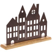 Artikel Häuserreihe Metall auf Holzsockel 30cm kupferfarben