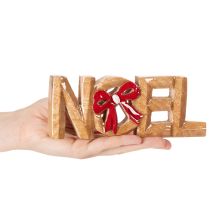 Artikel Schriftzug Noel Holzdeko 18cm mit roter Schleife