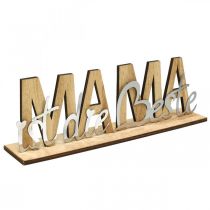 Schriftzug „Mama“, Geschenk zum Muttertag, Holzdeko zum Stellen Natur, Silbern L22cm H7cm 3St
