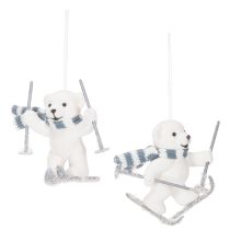 Artikel Anhänger Eisbär auf Skiern mit Schal 10 cm, 2er-Set, Kunststoff, Weiß