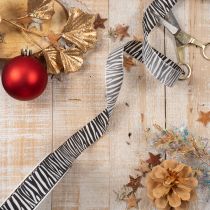 Artikel Geschenkband Zebramuster Polyester 25mm x 20m Schwarz-Weiß