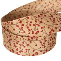 Artikel Dekoband Stoff Zweige mit roten Glitterbeeren 40mm 15m Beige