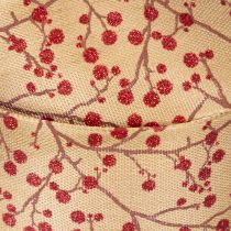 Artikel Dekoband Stoff Zweige mit roten Glitterbeeren 40mm 15m Beige