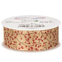 Artikel Dekoband Stoff Zweige mit roten Glitterbeeren 40mm 15m Beige
