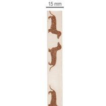 Artikel Geschenkband Dackelmotiv Creme Braun 15mm x 18m Aus Polyester für Innenbereich