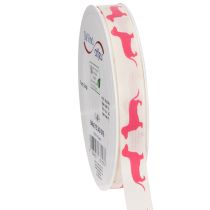 Artikel Dekoband mit Dackelmotiv aus Polyester 15mm Weiß Rosa 18m