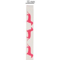 Artikel Dekoband mit Dackelmotiv aus Polyester 15mm Weiß Rosa 18m