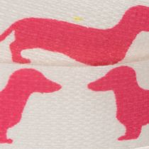Artikel Dekoband mit Dackelmotiv aus Polyester 15mm Weiß Rosa 18m
