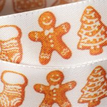 Artikel Geschenkband mit Lebkuchenfiguren aus Polyester, 25 mm x 18 m, Weiß-Orange