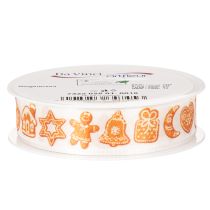 Artikel Geschenkband mit Lebkuchenfiguren aus Polyester, 25 mm x 18 m, Weiß-Orange