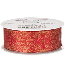 Artikel Geschenkband aus Polyester mit Drahtkanten 40 mm 15 m Dunkelrot mit goldenen Mustern