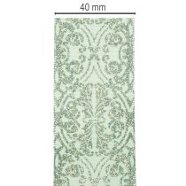 Artikel Geschenkband aus Polyester mit Drahtkante 40mm 15m Salbeigrün/dunkelgrünes Muster