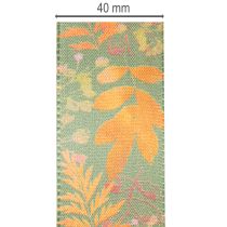 Artikel Dekoband Kunstseide Herbstfarben Blattmotiv 40mm x 15m