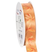 Artikel Geschenkband aus Kunstseide mit Blättermotiv 25mm 18m in Herbstfarben