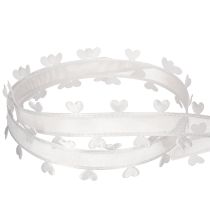 Artikel Dekoband aus Polyester Weiß mit Herzmotiv 20mm x 15m für kreative Dekoration und Geschenkverpackungen