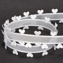 Artikel Dekoband aus Polyester Weiß mit Herzmotiv 20mm x 15m für kreative Dekoration und Geschenkverpackungen