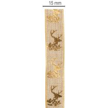 Artikel Dekoband aus Polyester mit Hirschmotiv 15mm x 15m in Braun und Gold für Innen