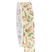 Artikel Dekoband Polyester Stechpalmen Beige Grün Rot 25mm 18m Innenbereich
