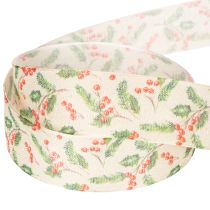 Artikel Dekoband Polyester Stechpalmen Beige Grün Rot 25mm 18m Innenbereich