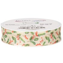 Artikel Dekoband Polyester Stechpalmen Beige Grün Rot 25mm 18m Innenbereich